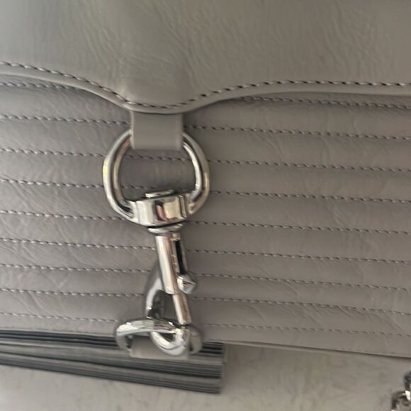 Rebecca Minkoff light gray moto leather bag with silver chain straps, crossbody - Picture 3 of 7